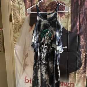 LOVESICK DEADLY MERMAID – MULTI TIE DYE TRIBLEND COLD SHOULDER T-SHIRT DRESS